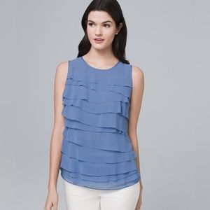 WHBM Sleeveless Blue Ruffle Top, Size S, NWT